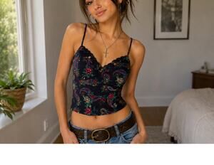 Vintage Victorias Secret Cami Top Womens Small Blue Floral Paisley Y2K Coquette